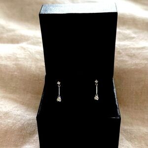 White Gold 2-Diamonds Drop Earrings retail $500 Very Dainty.
